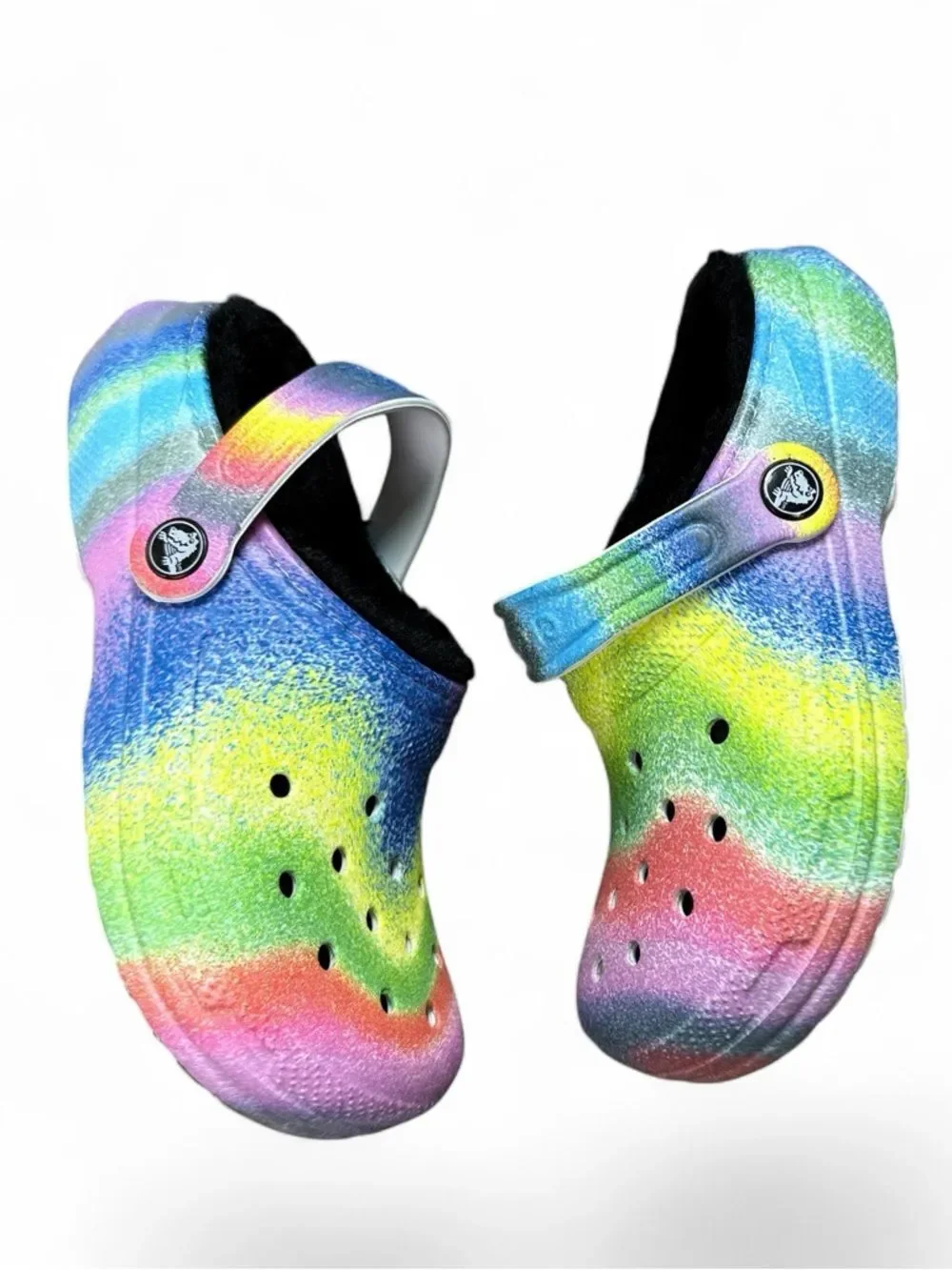 Kids Rainbow Crocs Clog with Faux Fur Lining - Multicolor